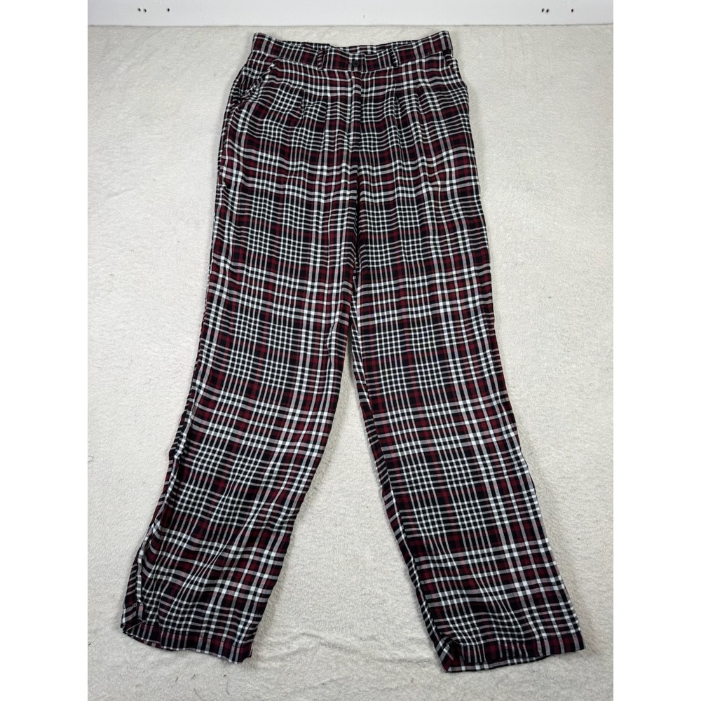 No Boundaries Plaid Pants Women L 11-13 Red Black White Excellent Straight Leg